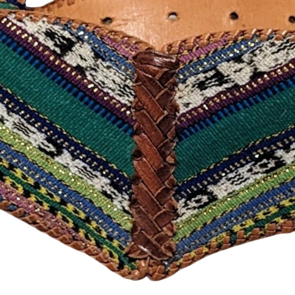 Vintage Colorful Tapestry Leather Chevron Whipstitch Edged Belt Size 34 - Picture 2 of 11